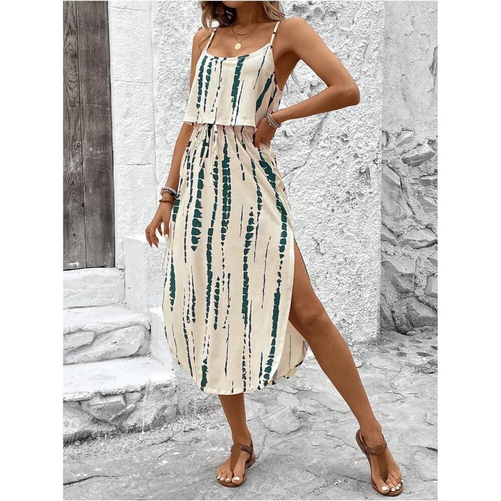 Women's Tie Dye Spaghetti Strap Cami Dress Midi Sleeveless Night Out - Picture 4 of 6